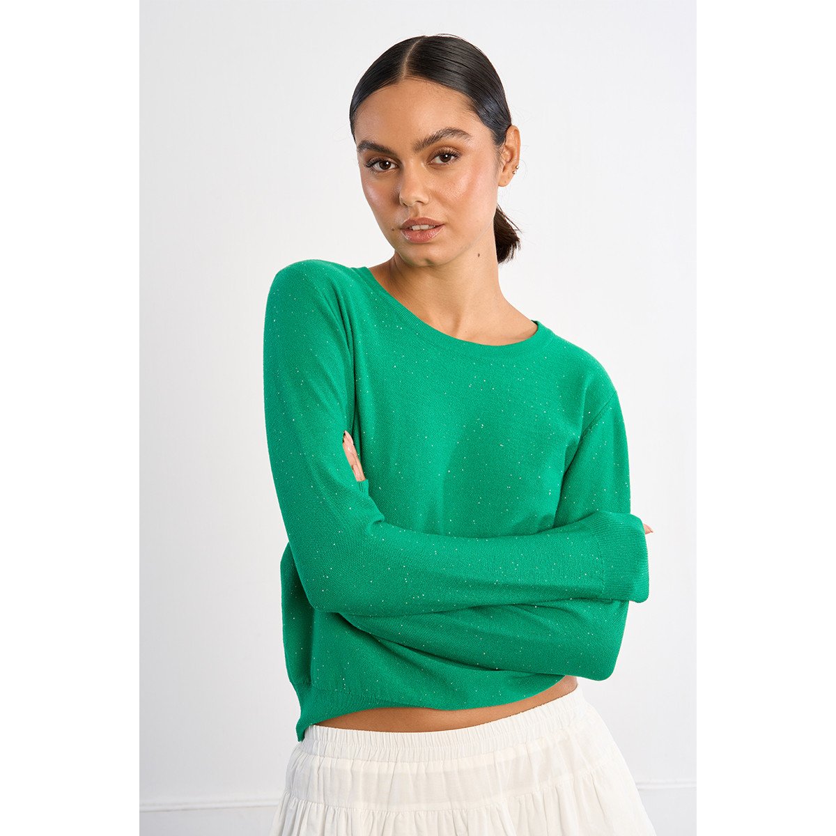 Pull basique à strass vert, LILI SIDONIO