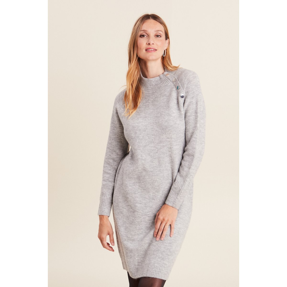 Robe pull droite col montant gris clair, BREAL