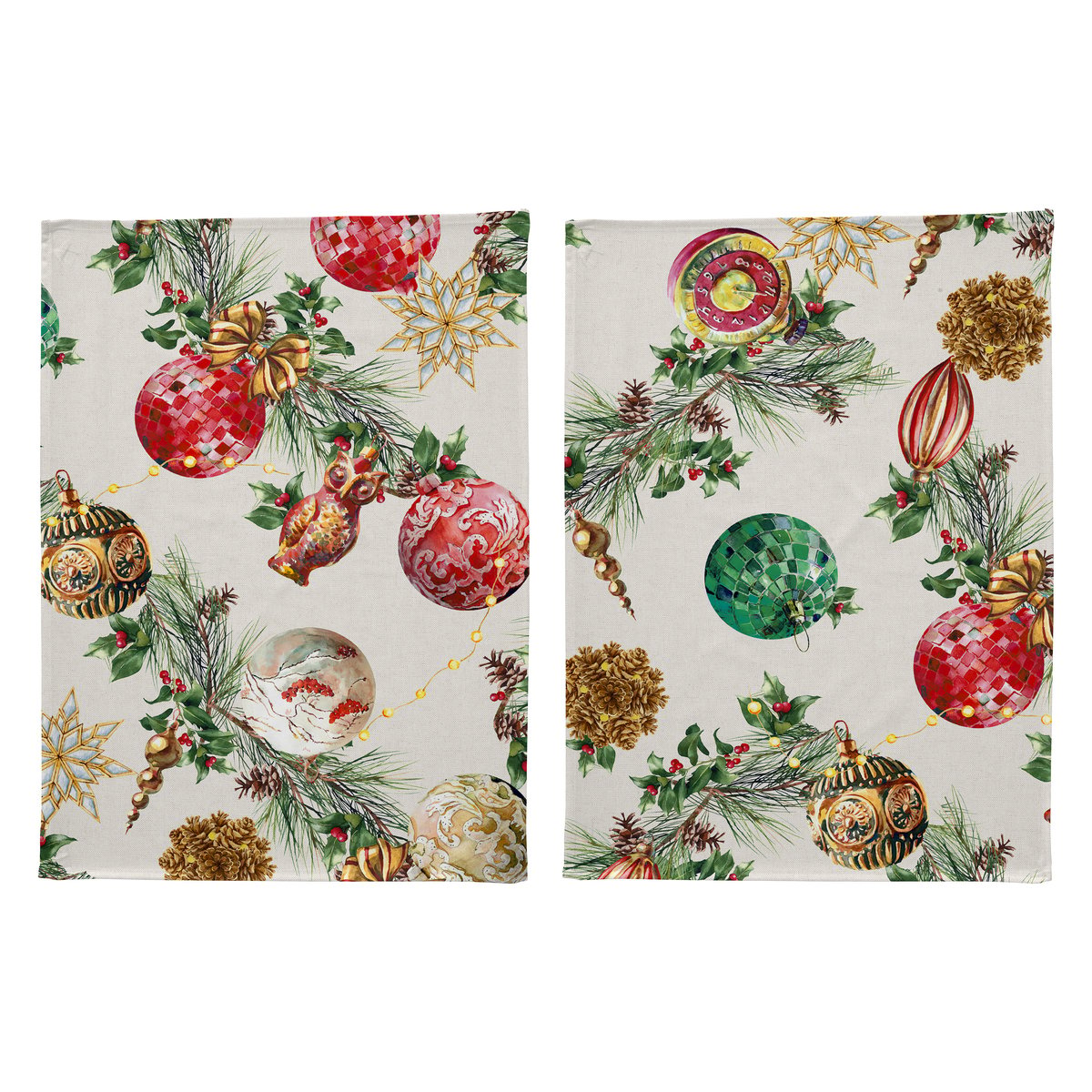 Lot de 2 torchons de NOËL DECORATION blanc/vert, NAF NAF HOME