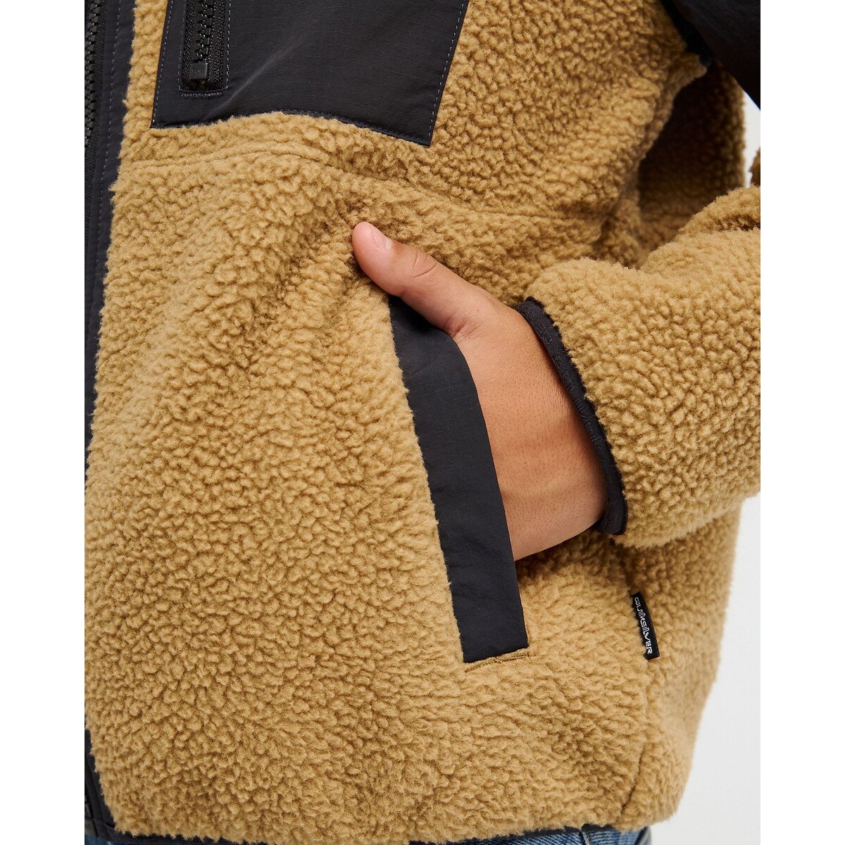 Veste polaire zippée avec capuche camel/bleu, QUIKSILVER