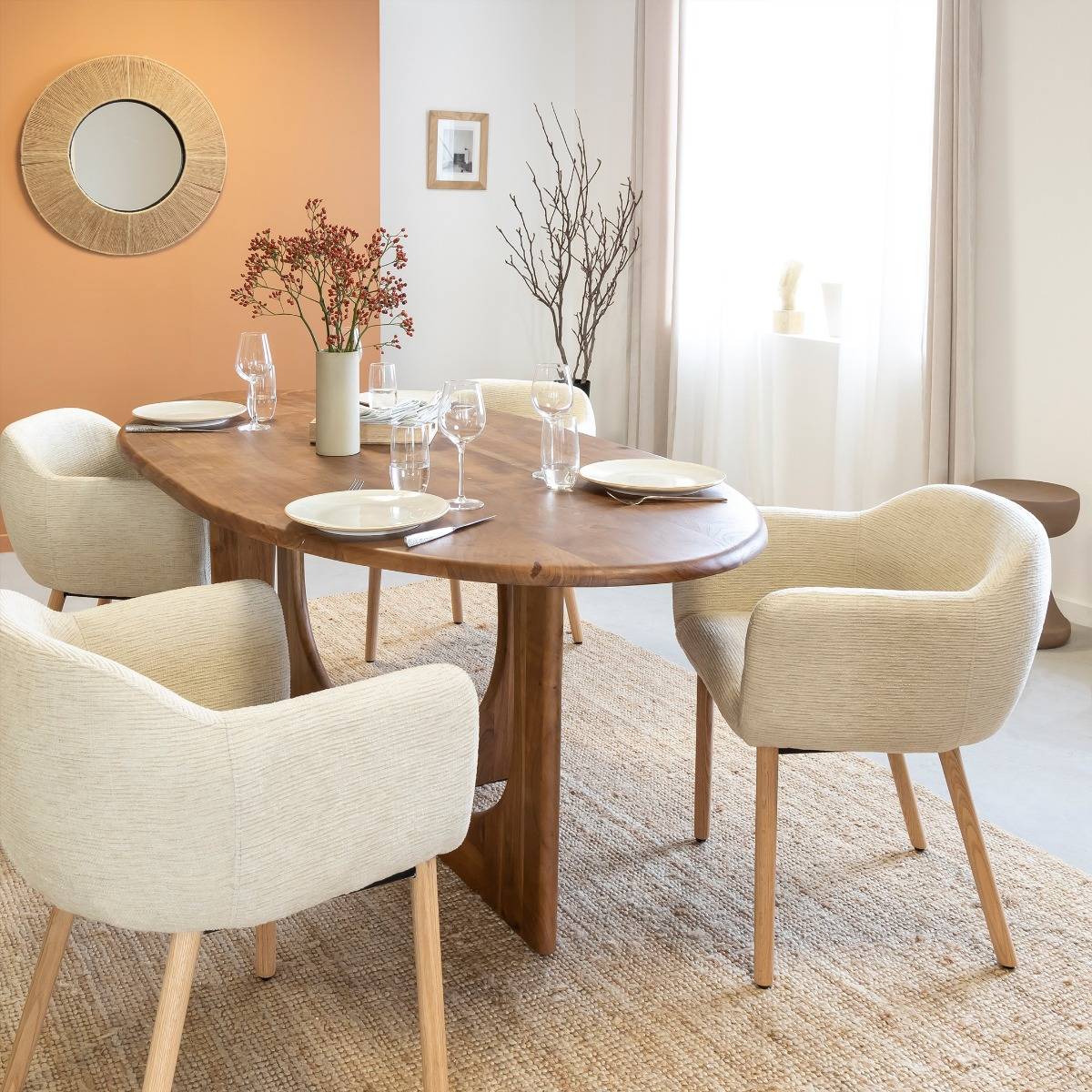 Lot de 2 chaises en tissu et bois SOLÈNE beige, MADE IN MEUBLES