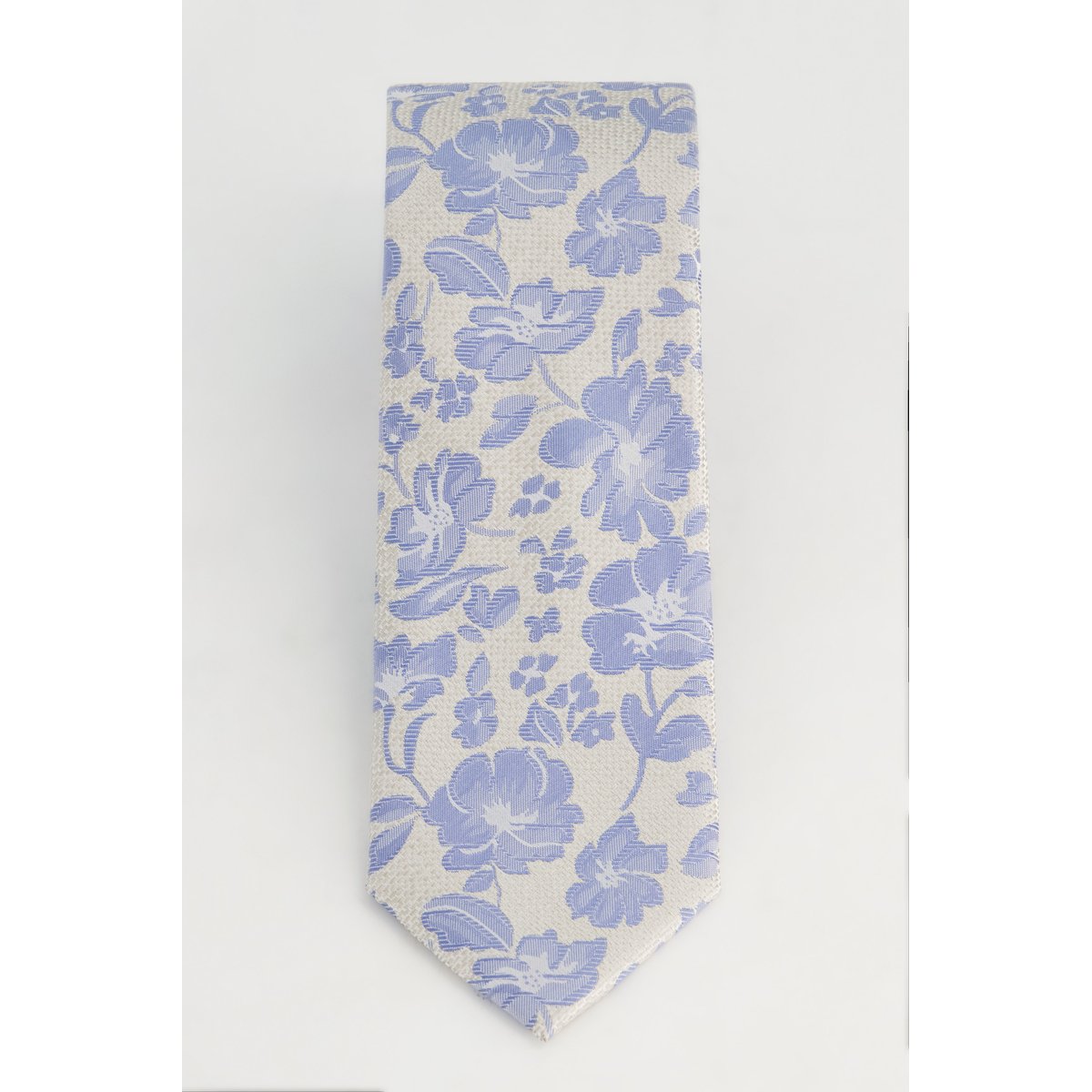 Cravate en soie extra-longue, motif à fleurs gris bleu, JP1880