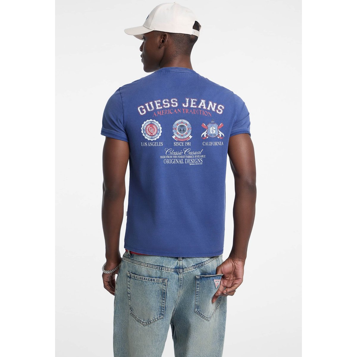 T-Shirt Slim Logo Dans Le Dos bleu, GUESS JEANS