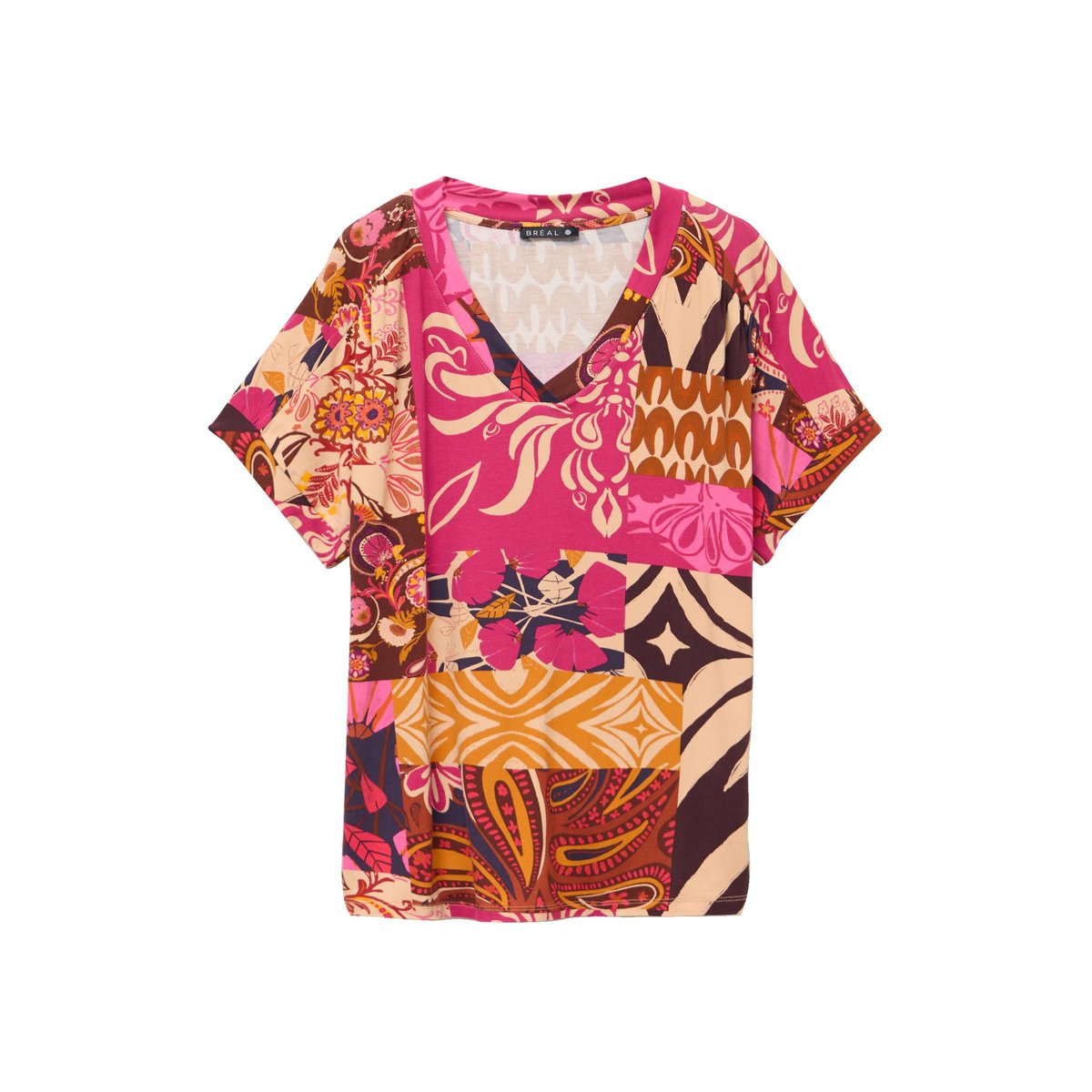 T-shirt col v manches courtes rose, BREAL