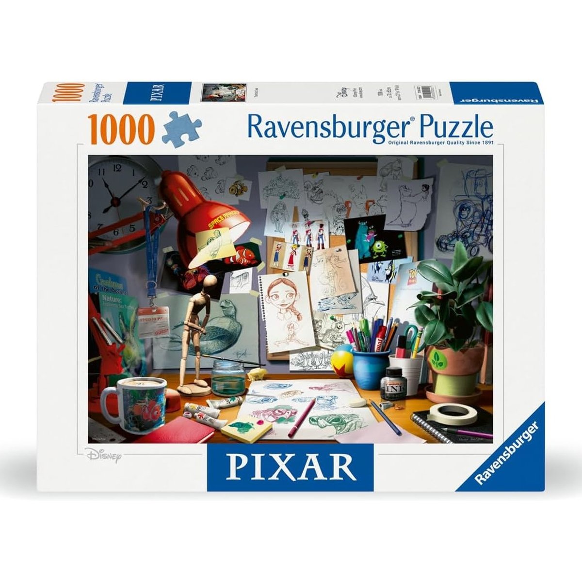 Puzzle Bureau d'artiste Pixar 1000 pcs blanc, RAVENSBURGER