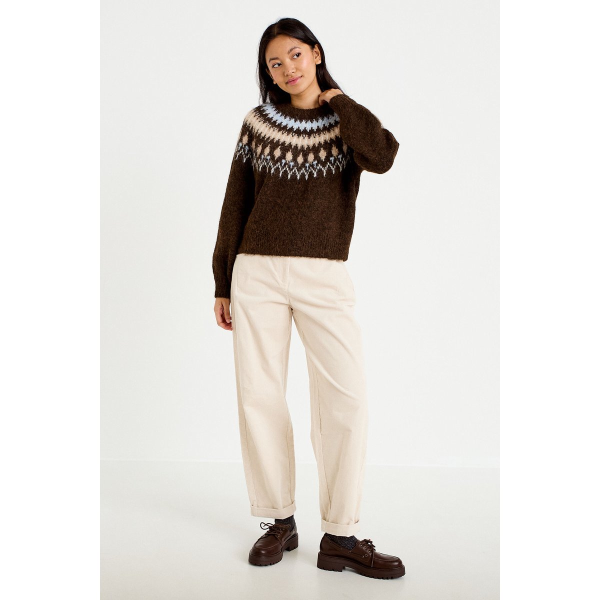 Pull col rond manches longues marron foncé, CACHE CACHE
