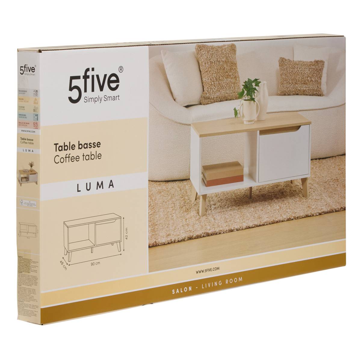 Table basse rectangulaire LUMA blanc, 5FIVE SIMPLY SMART