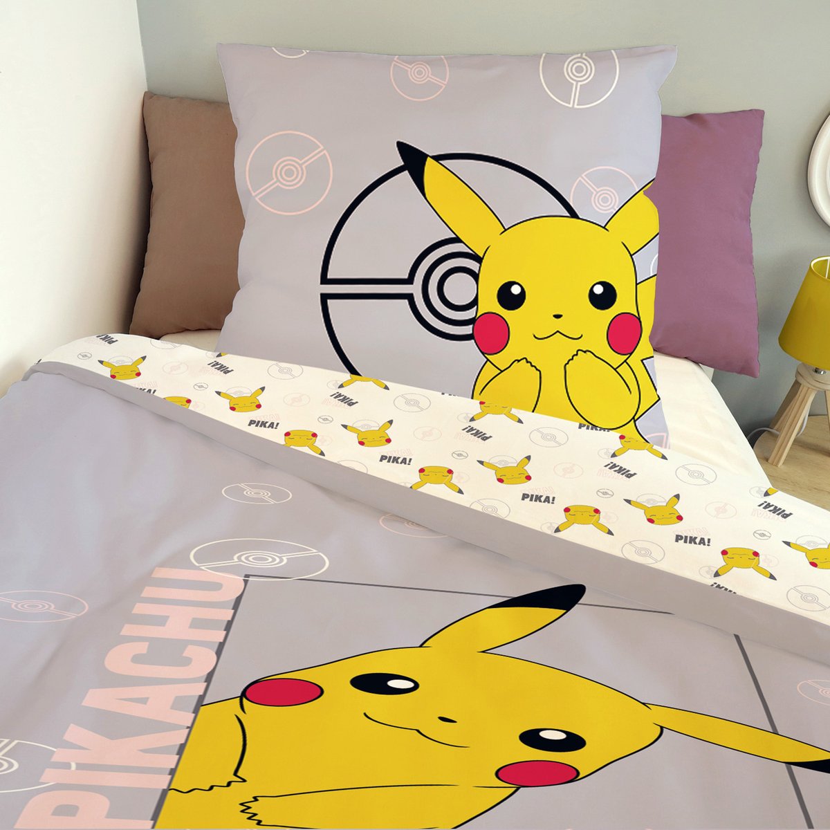 Parure de lit coton Pokémon, PIKACHU MIMI violet, POKEMON