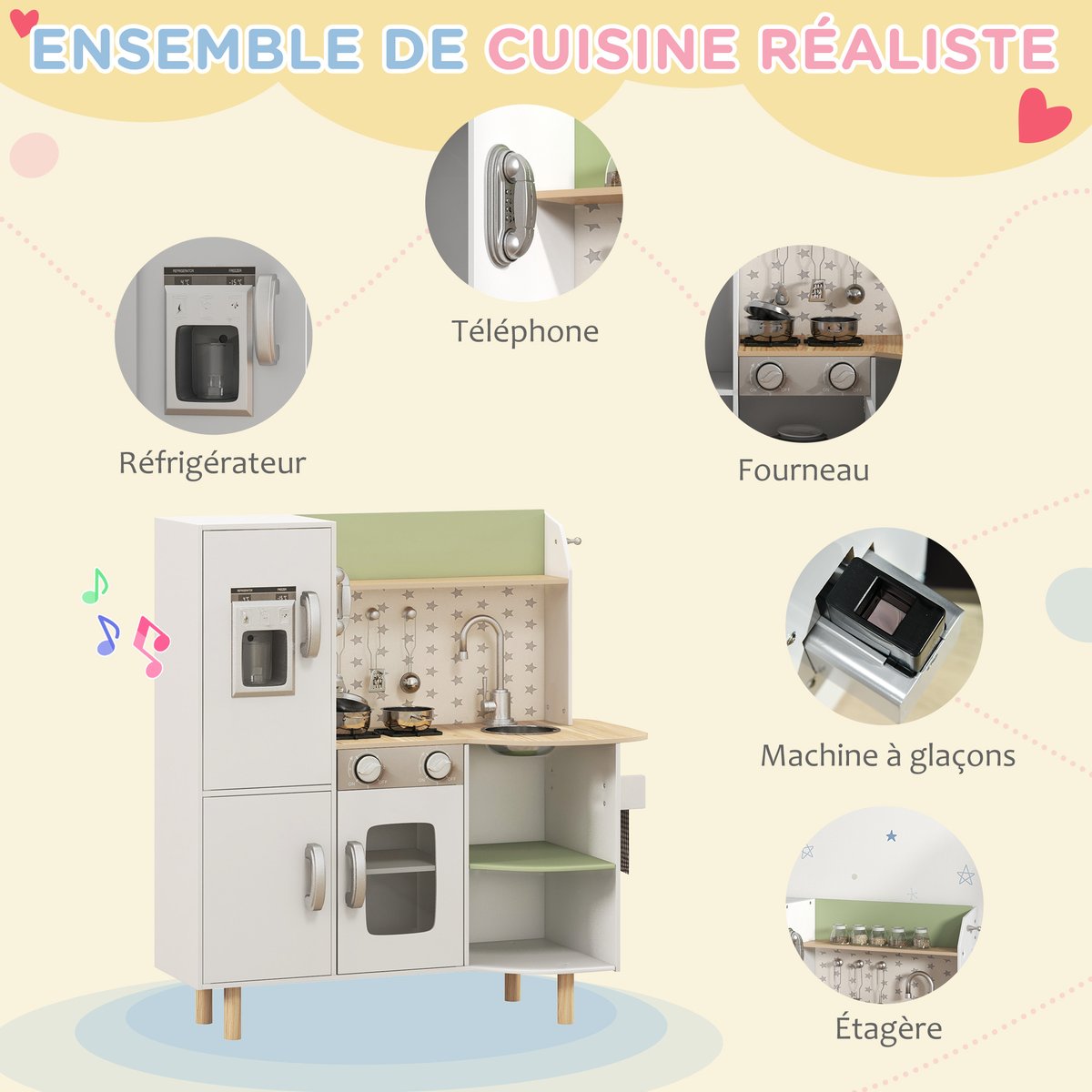 Ensemble de cuisine pour enfants Bois Blanc blanc, vert, AIYAPLAY