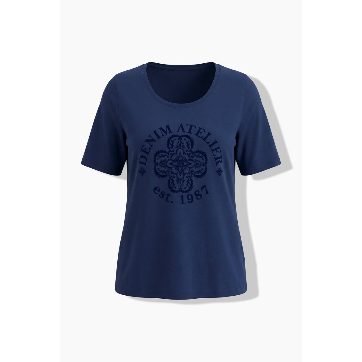 T-shirt imprimé floqué bleu encre, ULLA POPKEN