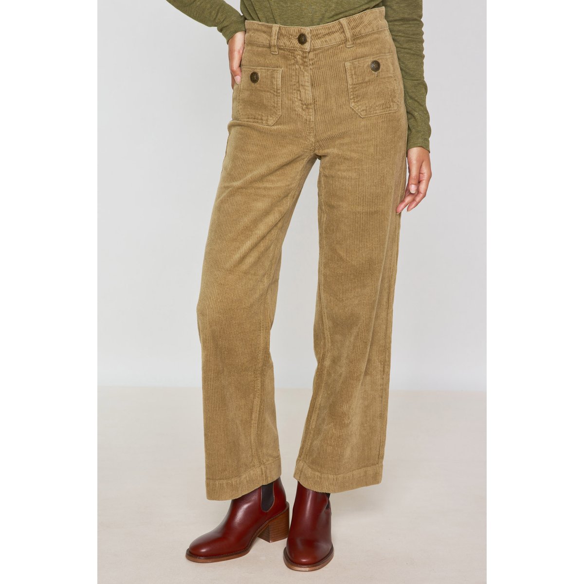 Pantalon large en velours côtelé MAE sauge, Maison 123