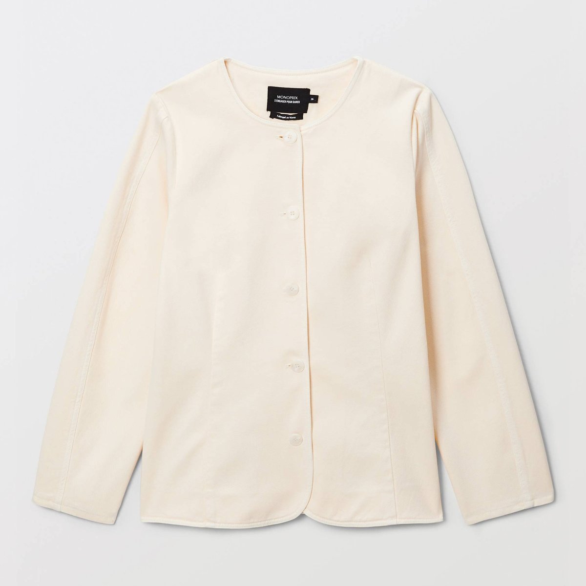 Veste courte unie en coton butter cream, MONOPRIX