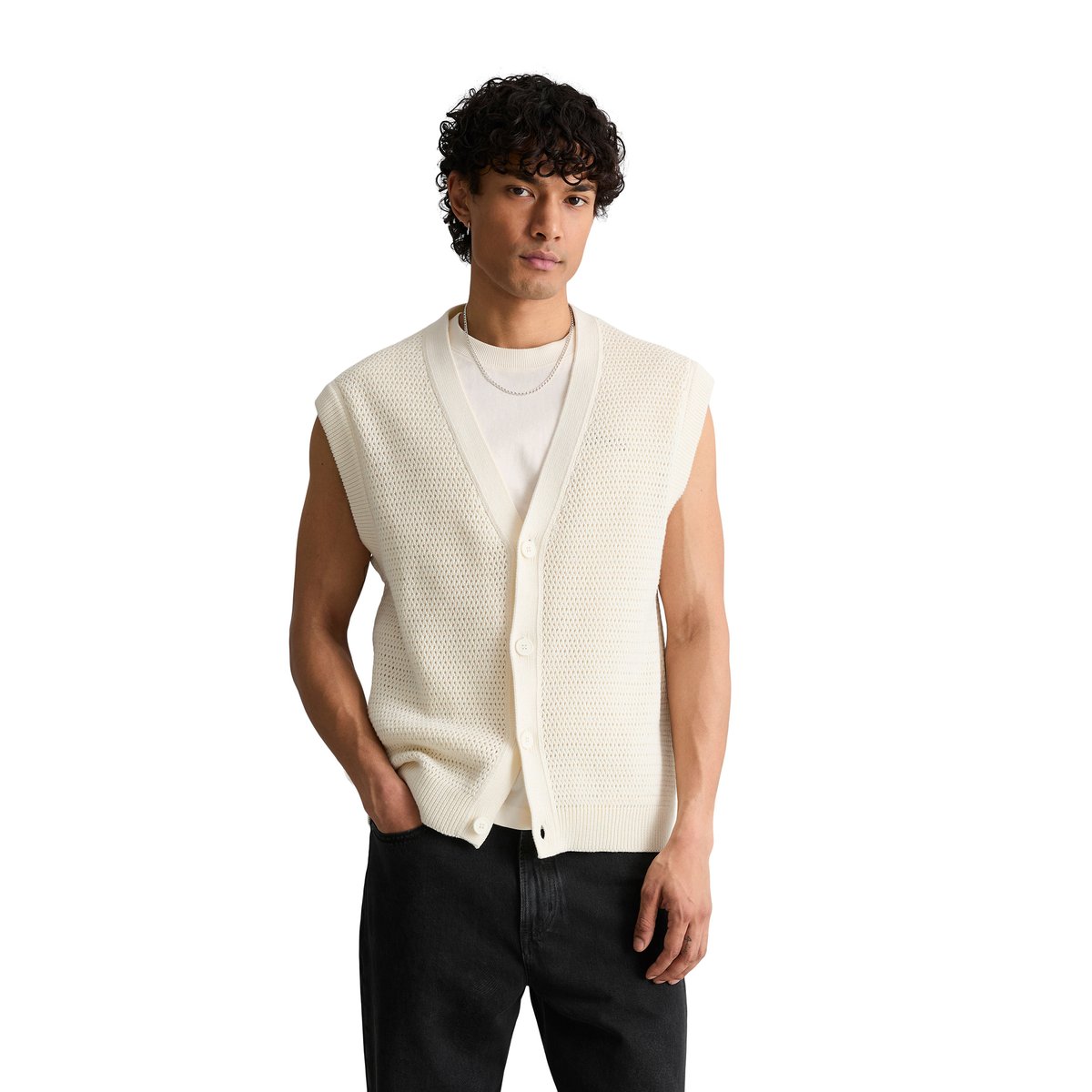 Cardigan sans manches DfC relaxed avec une structure ajourée et aérée blanc, MARC O’POLO DENIM