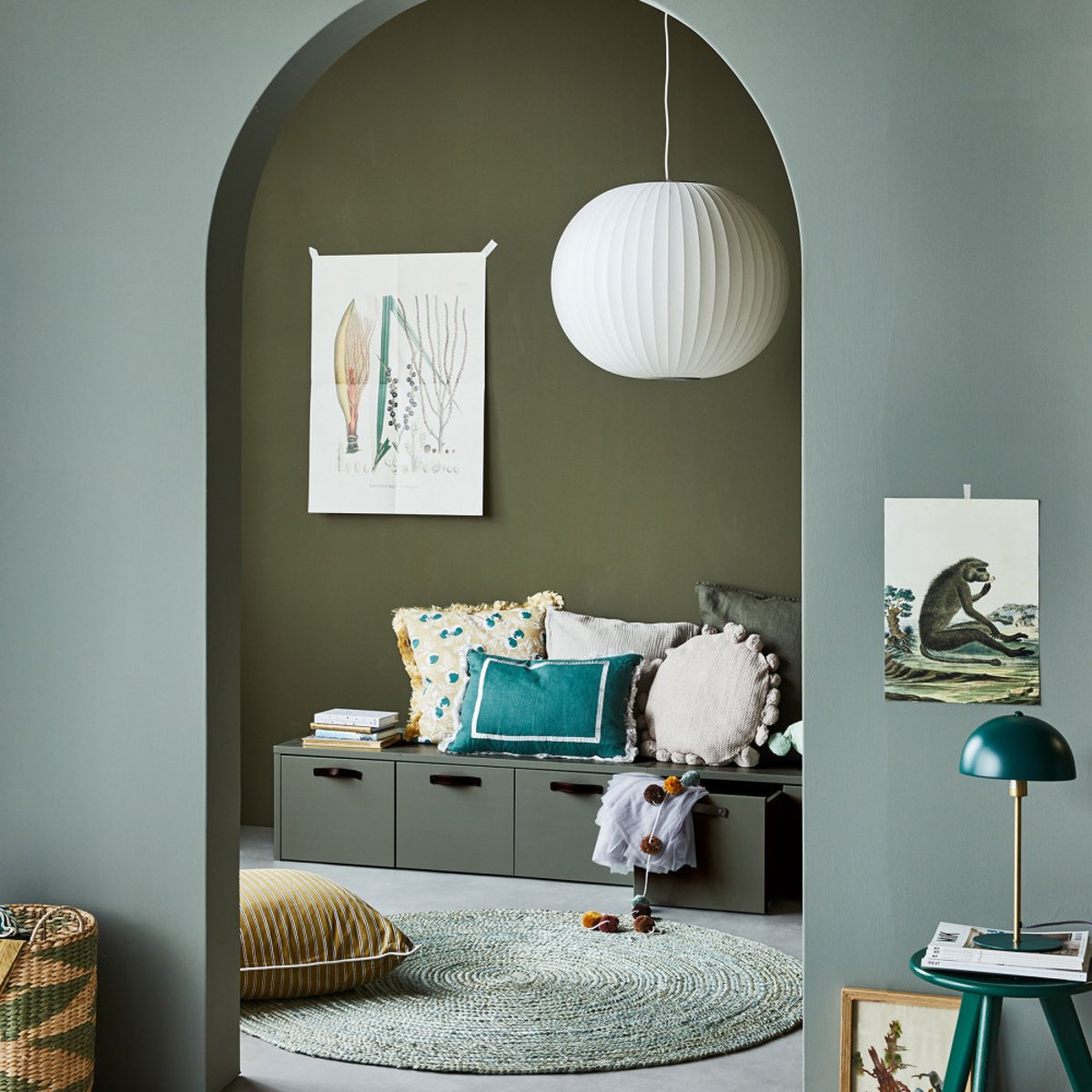 Banc de rangement en bois- STAGE vert kaki, VTWONEN