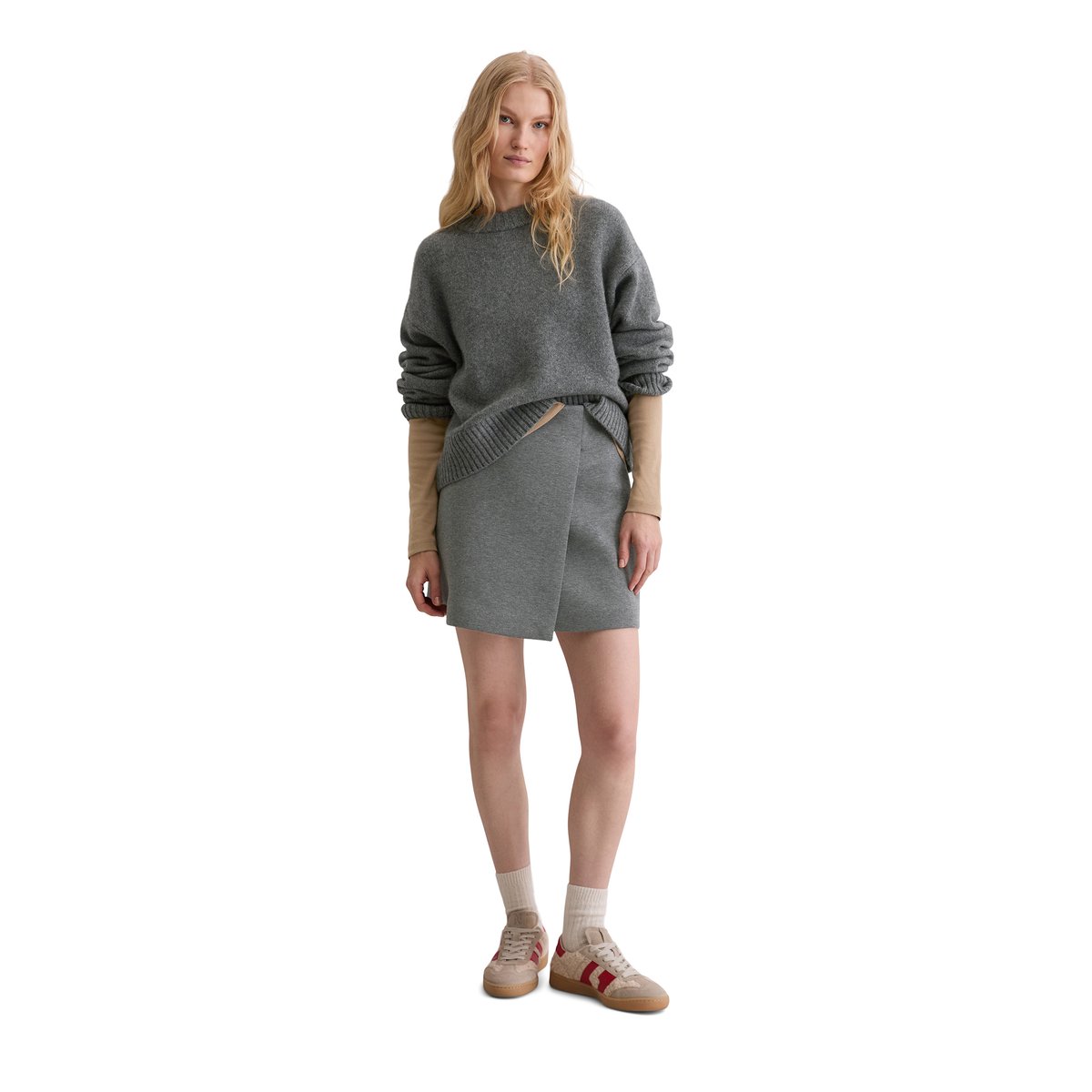 Mini-jupe en jersey regular en mélange de coton bio gris, MARC O'POLO