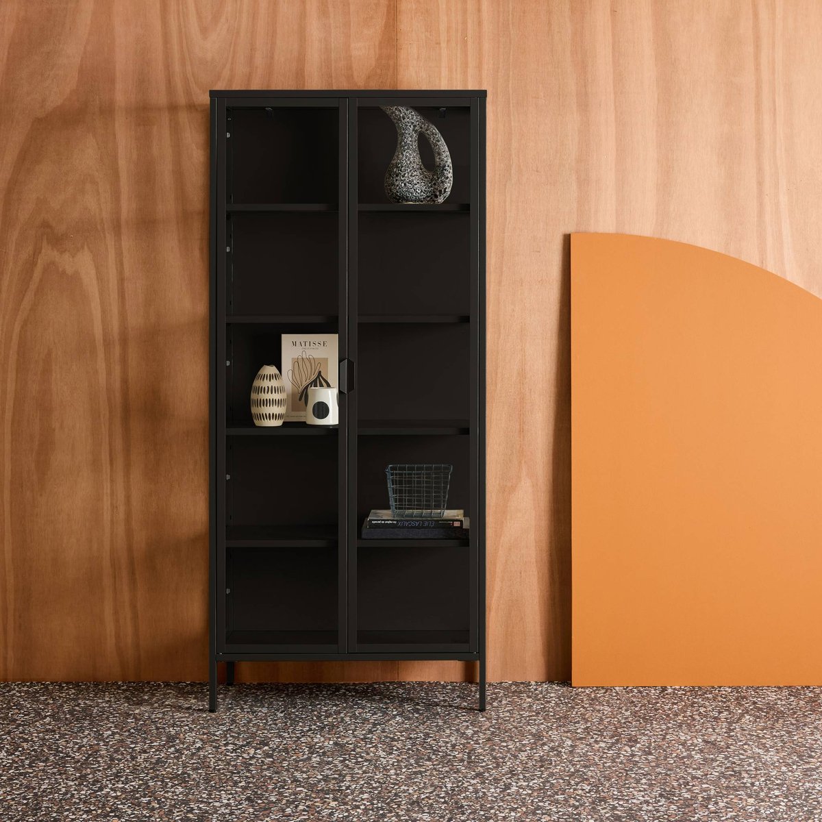 Buffet, vaisselier acier et verre trempé 2 portes 180cm ARKANSAS noir, SWEEEK