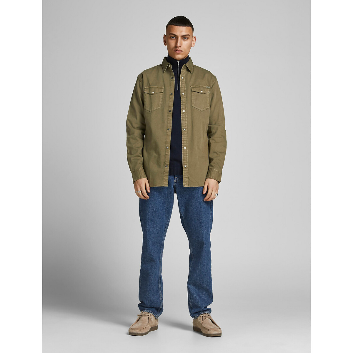 Camicia taglio slim in denim Jjesheridan verde kaki, JACK & JONES
