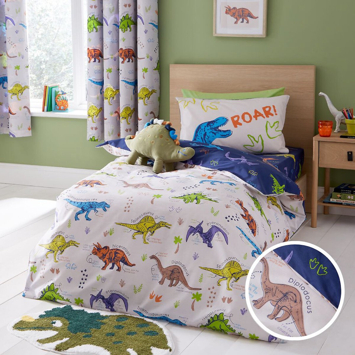 Prehistoric Dinosaurs Kids Duvet Cover and Pillowcase Set natural, CATHERINE LANSFIELD