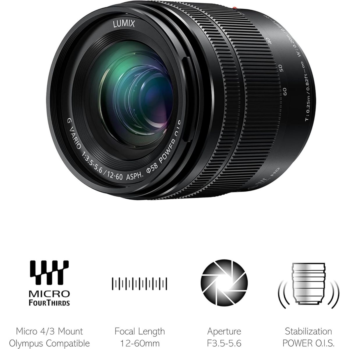 Objectif pour Hybride 12-60mm f3.5-5.6 ASPH noir, PANASONIC