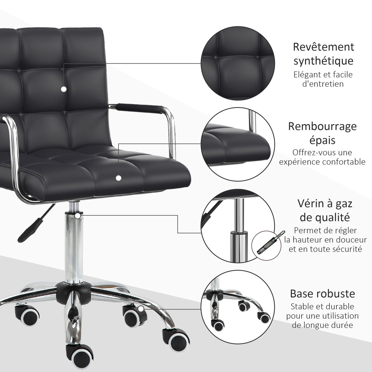 Chaise de bureau Métal noir, HOMCOM