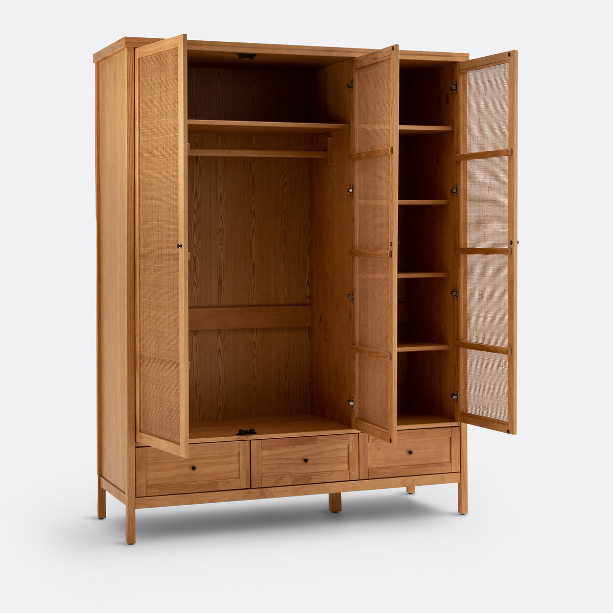 Armoire 3 portes pin massif et cannage, Gabin naturel, LA REDOUTE INTERIEURS