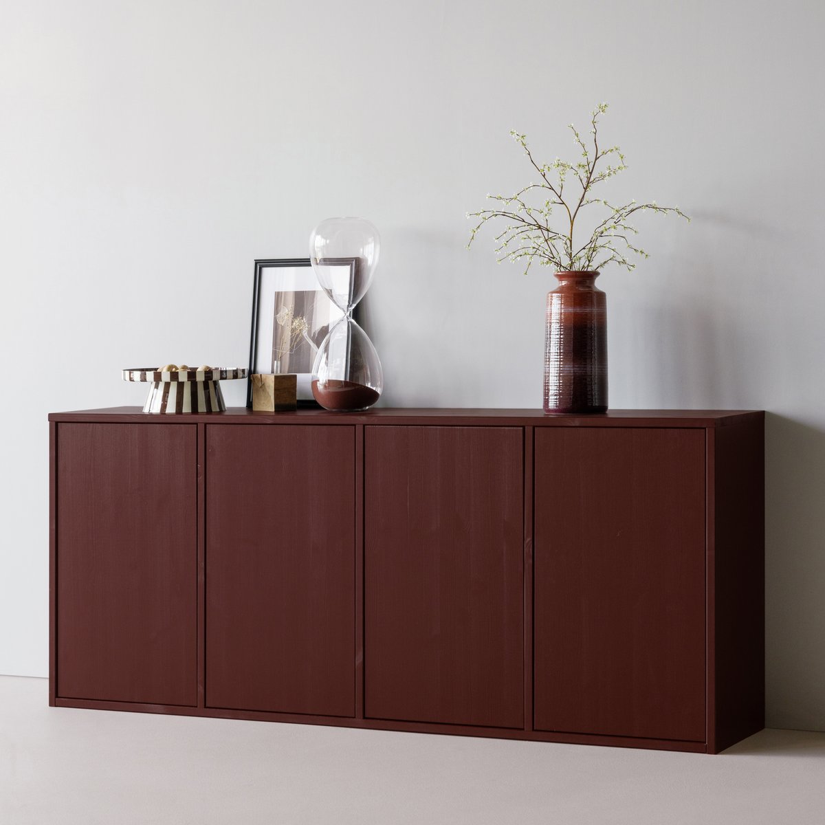 Buffet en bois de pin MEREL rouge bordeaux, WOOOD