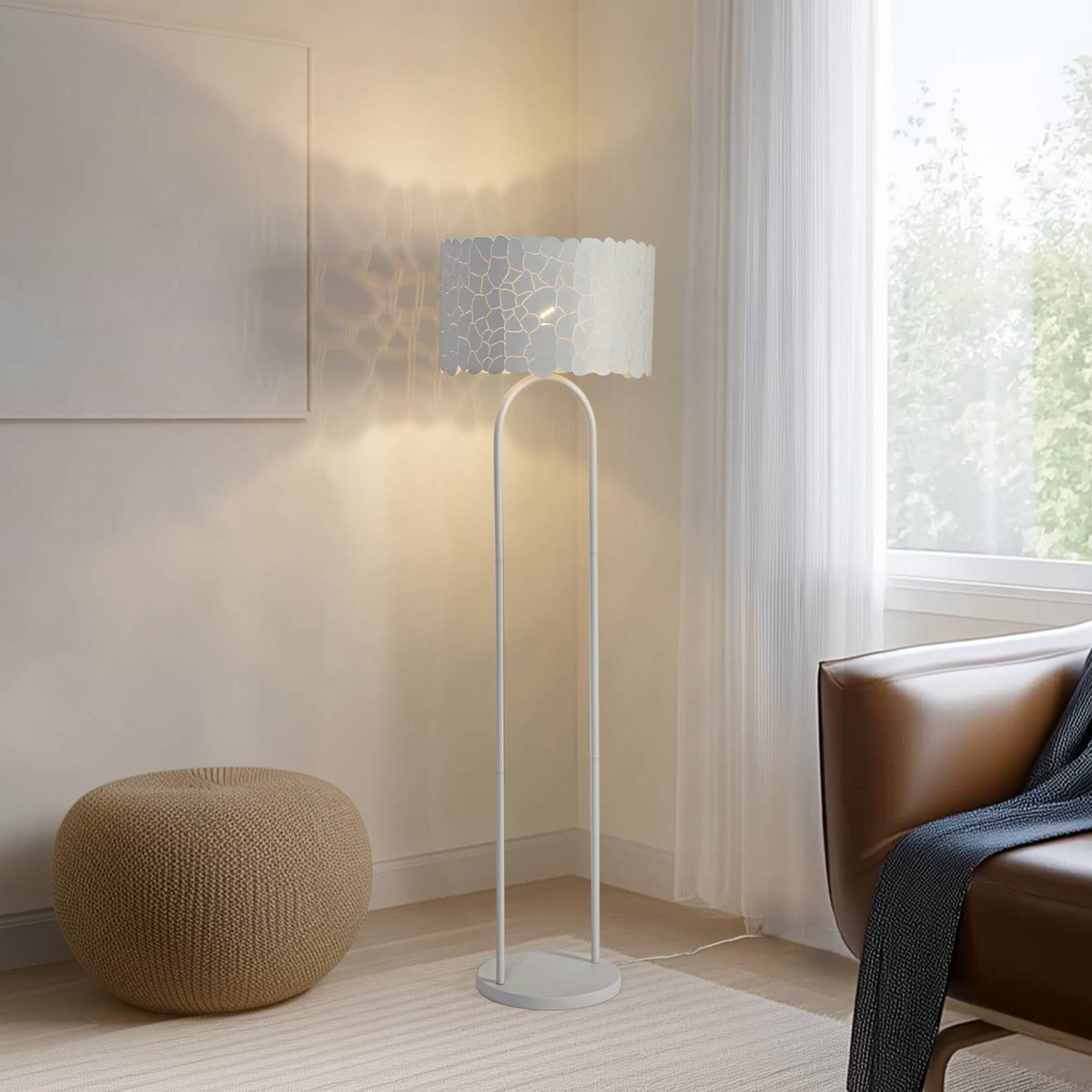 Lampadaire en métal moderne, Aralena blanc, LINDBY