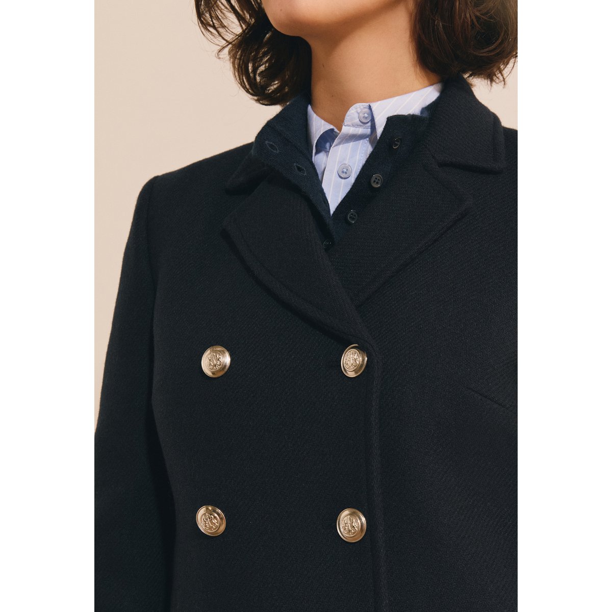 Manteau croisé court avec laine MELCHIOR encre, ETAM