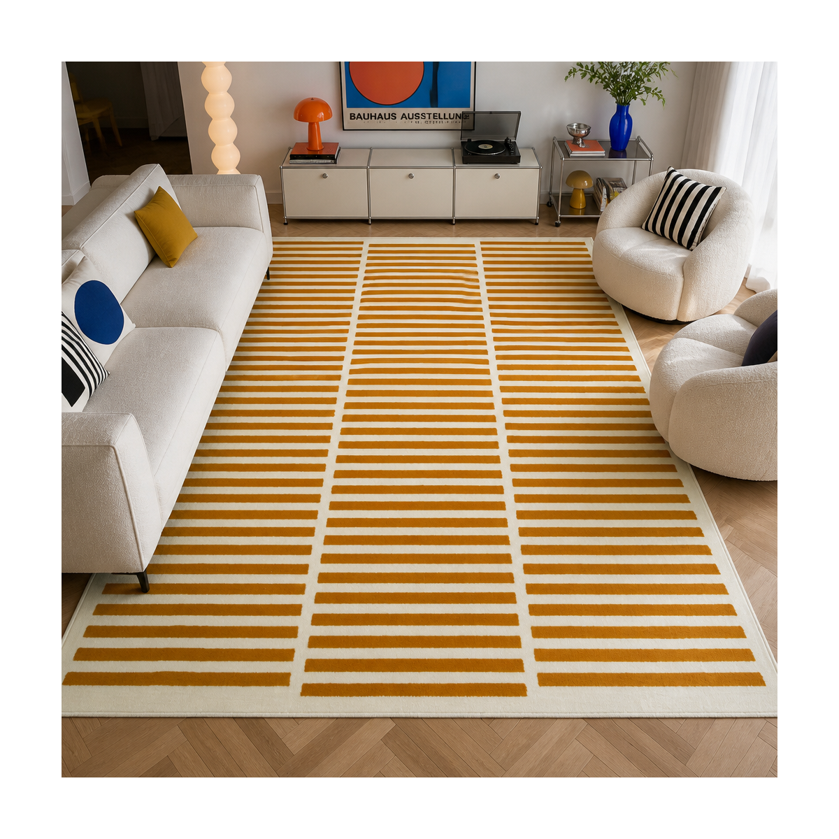 Tapis tissé rayures horizontales, Motif graphique épuré, LYN49 NAT crème, beige, UN AMOUR DE TAPIS