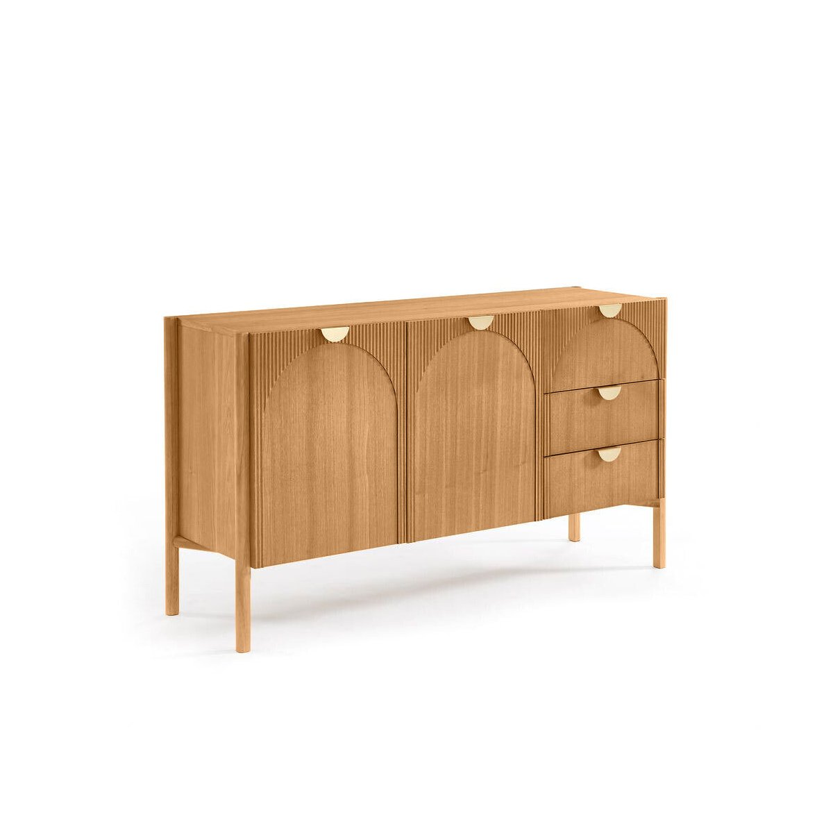 Buffet bas en placage 2 portes 3 tiroirs 135 cm, LOLA marron clair, BOBOCHIC