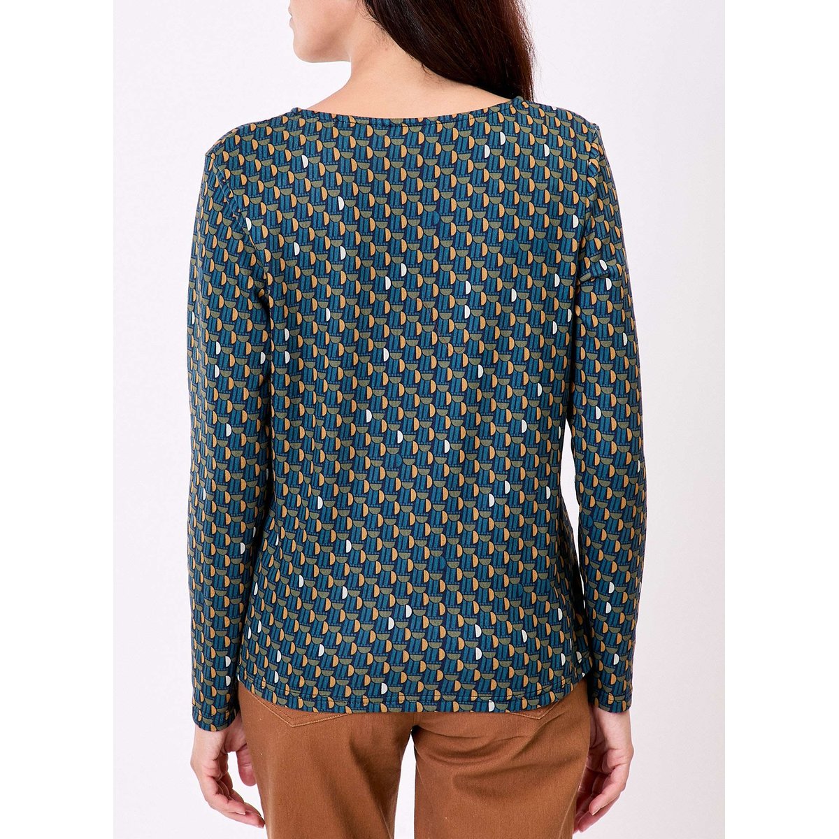 T-shirt fluide col V maille PLUME bleu octopus, LA FIANCÉE