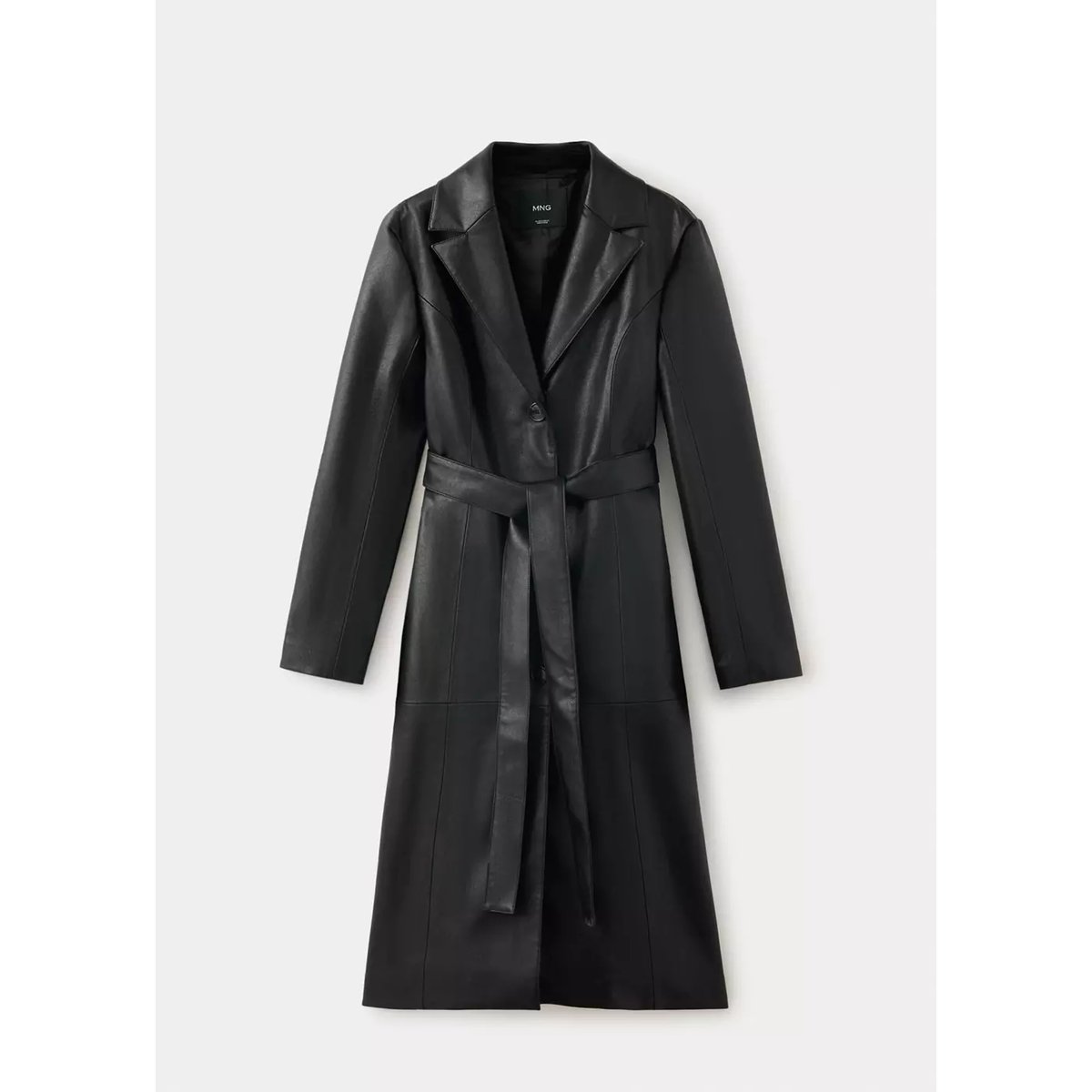 Manteau simili-cuir bordures imitation fourrure noir, MANGO