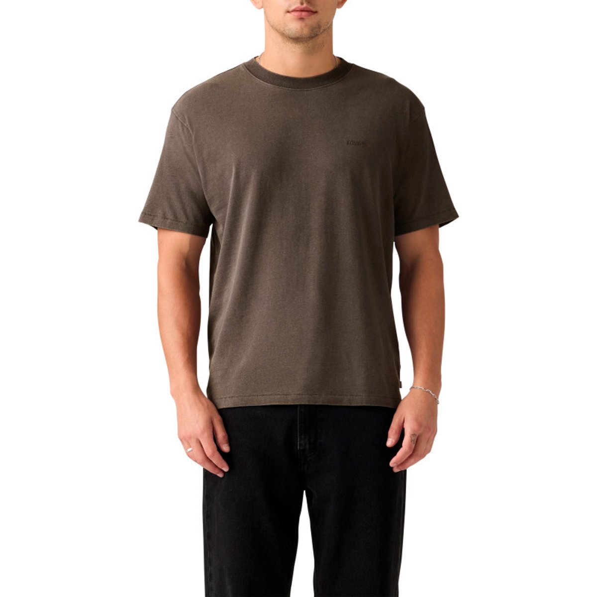 T-shirt en coton marron à coupe droite pourvu d'un large col rond marron, LEVI'S