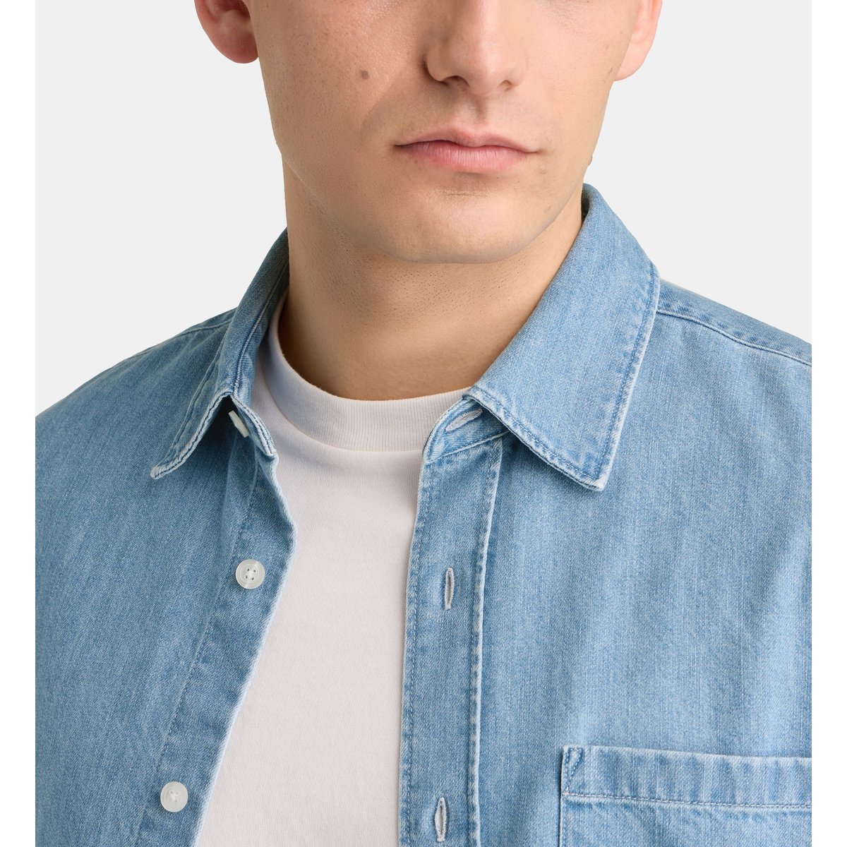 Chemise droite nirnim en coton denim bleu jean délavé, GALERIES LAFAYETTE