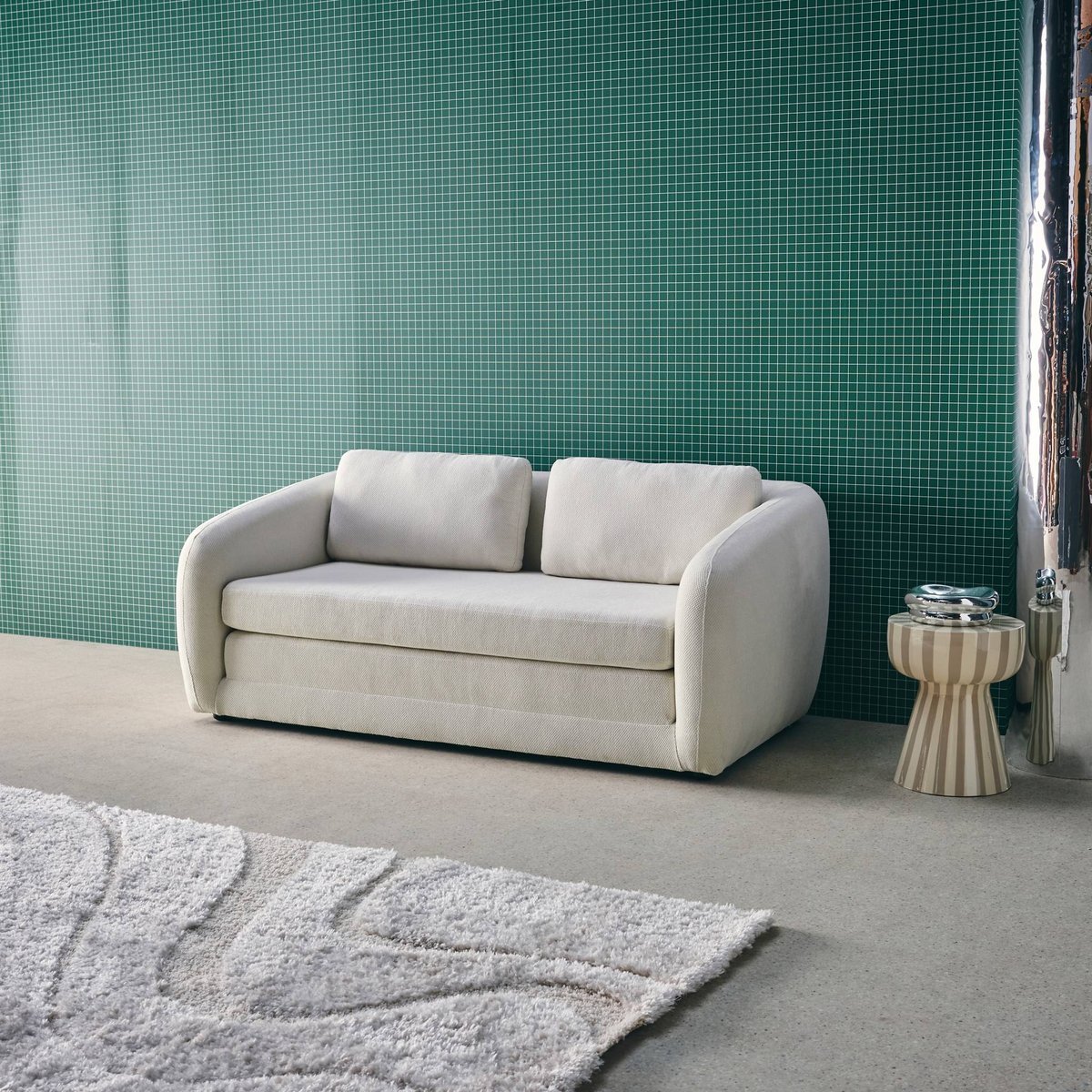 Canapé convertible 2 places tissu chenille  TWIST blanc, SWEEEK