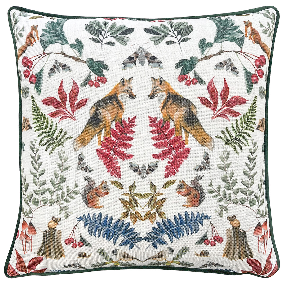 Mirrored Fox Watercolour Printed Piped Cushion multi-coloured, EVANS LICHFIELD