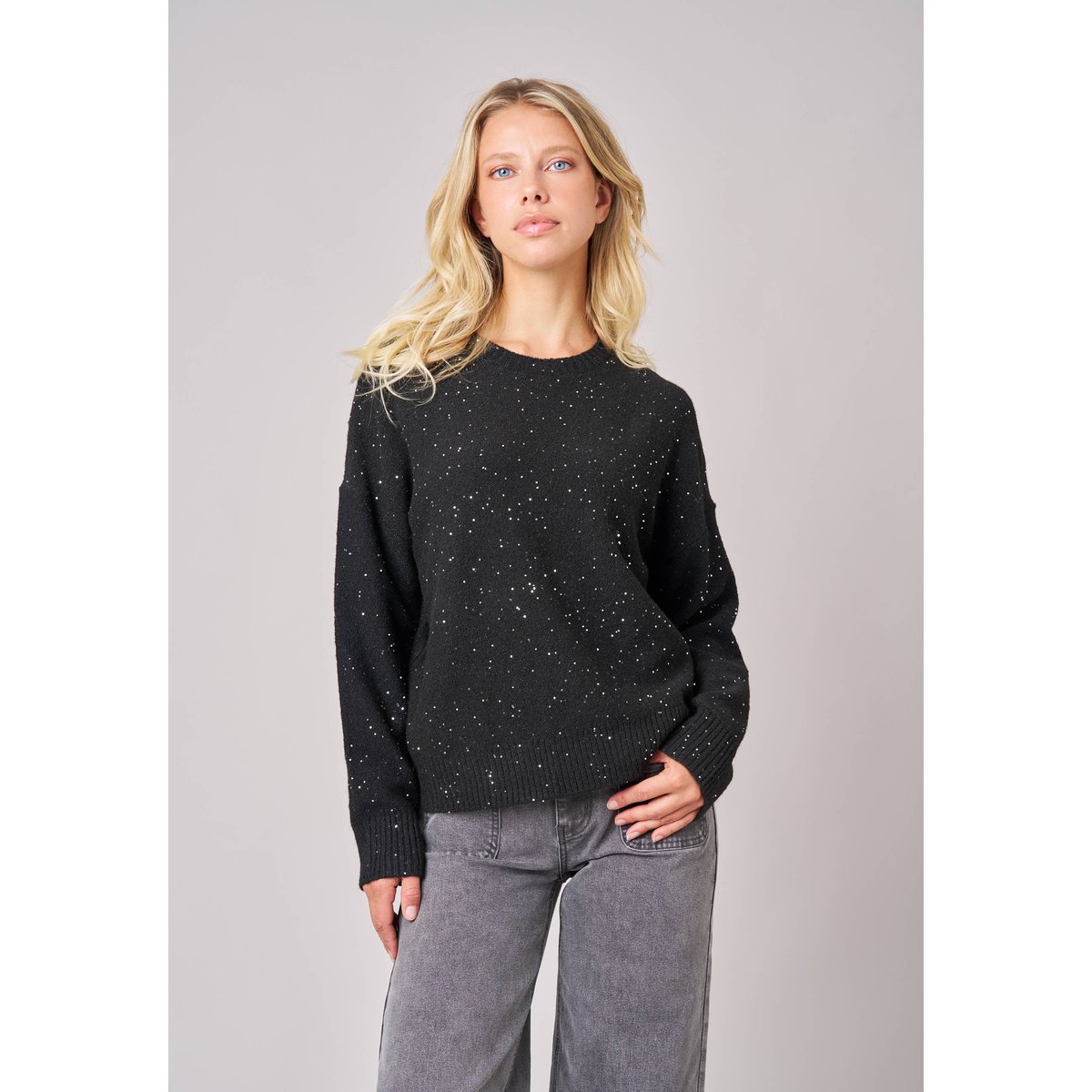 Pull femme avec sequins PIXIE black, DEELUXE