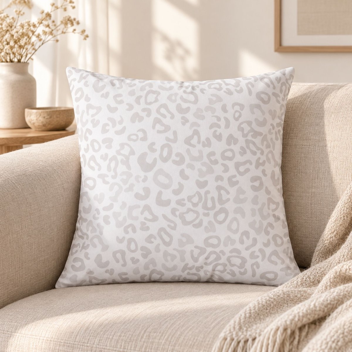 Coussin imprimé motif animalier beige, LOVELY CASA