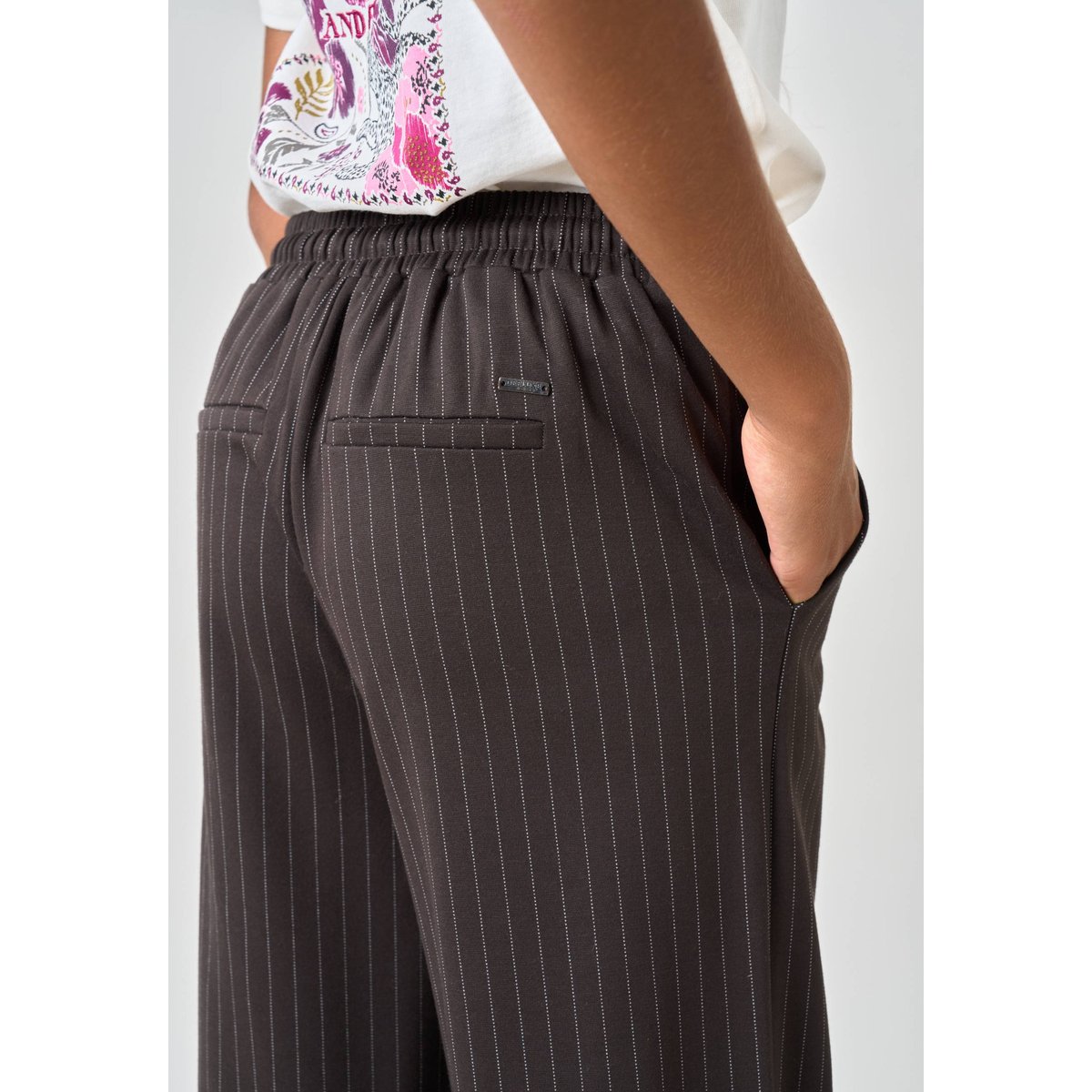 Pantalon droit fille à rayures TAYSEN marron, DEELUXE