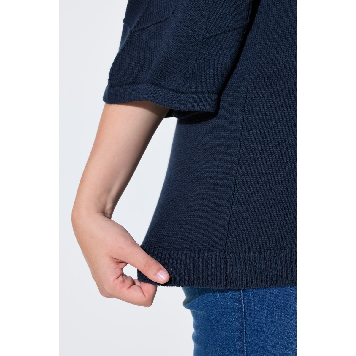 Pull en coton bio, maille ajourée marine, ULLA POPKEN