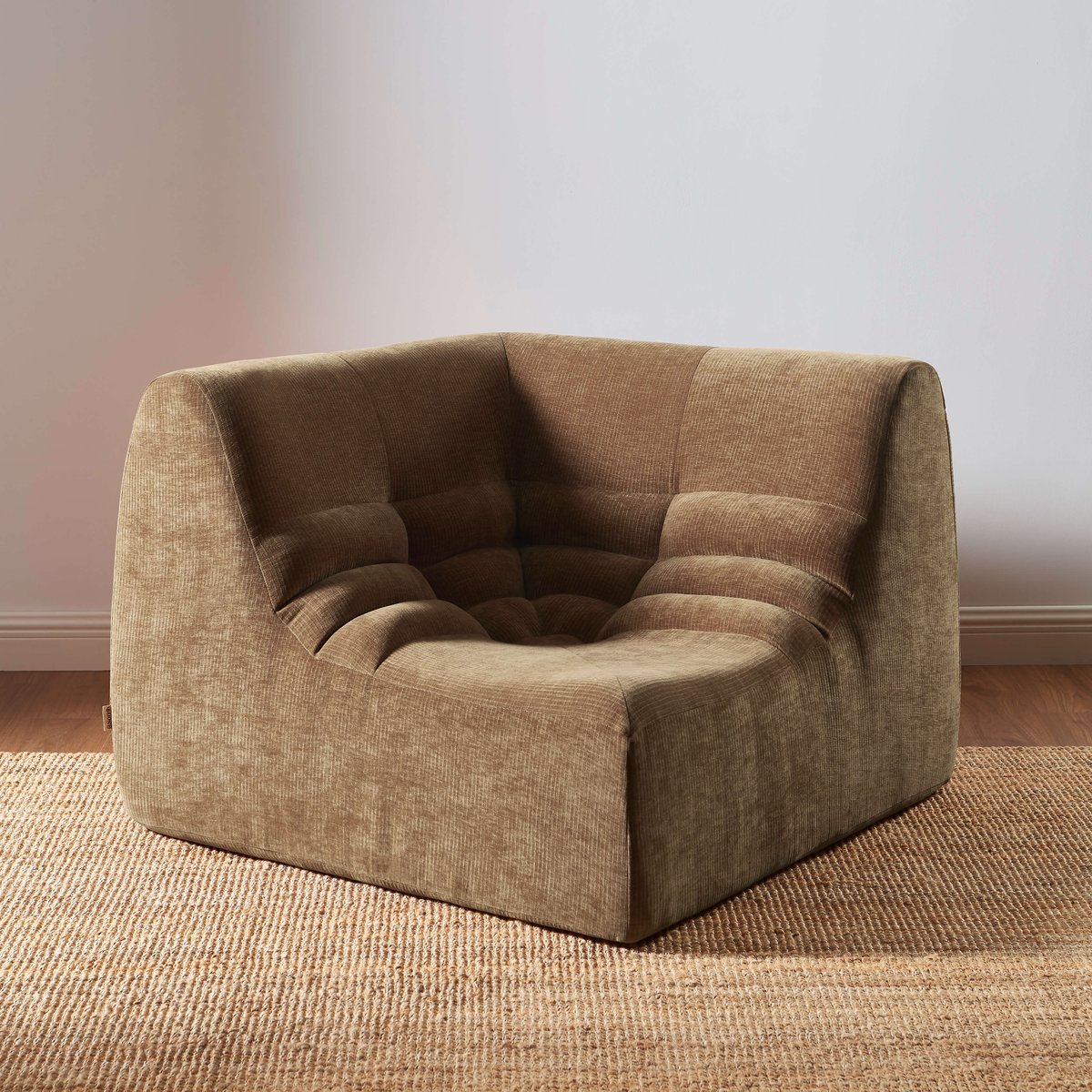 Chauffeuse d'angle 1 place en velours JANIS marron, SORELH