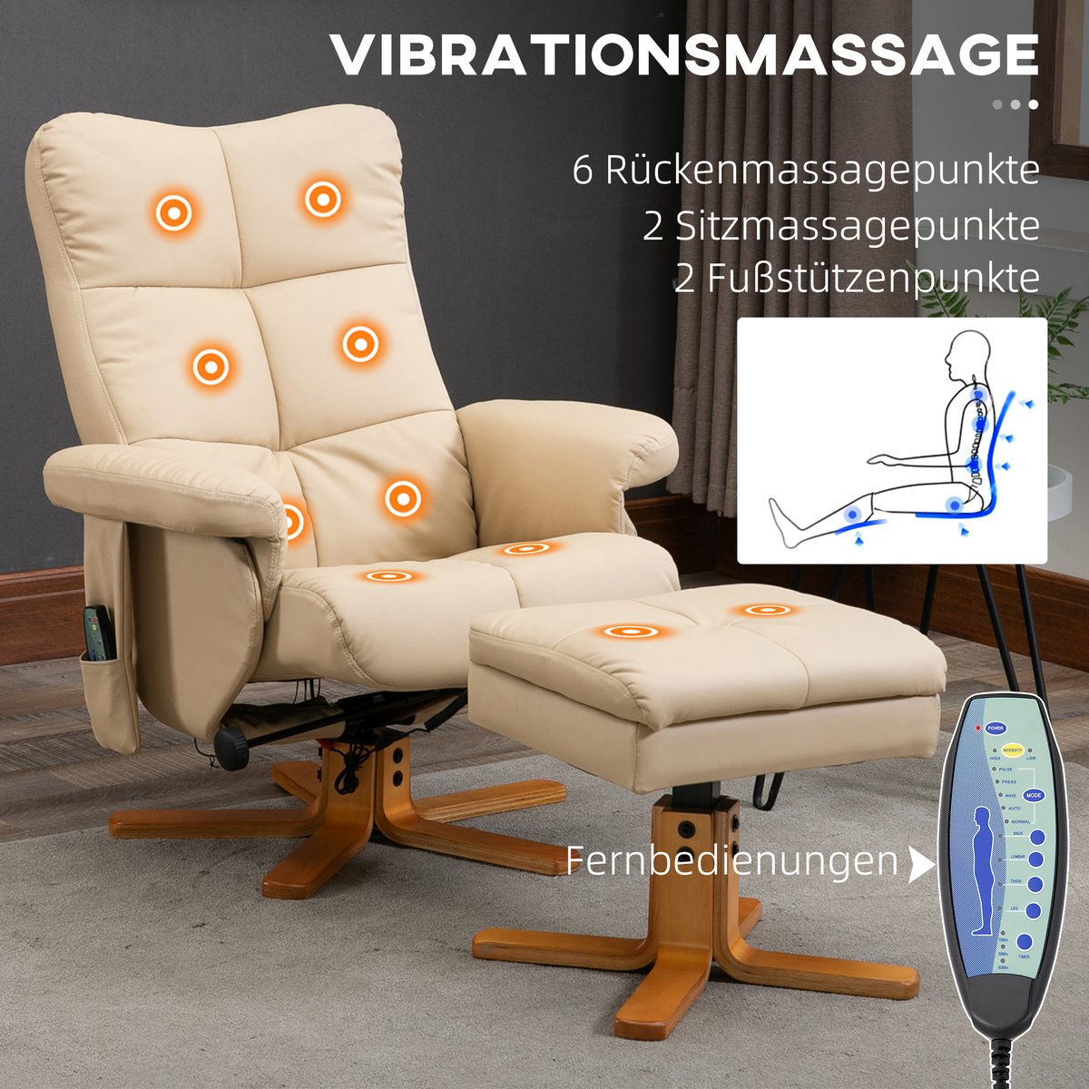 Ensemble fauteuil de massage inclinable avec crème, HOMCOM