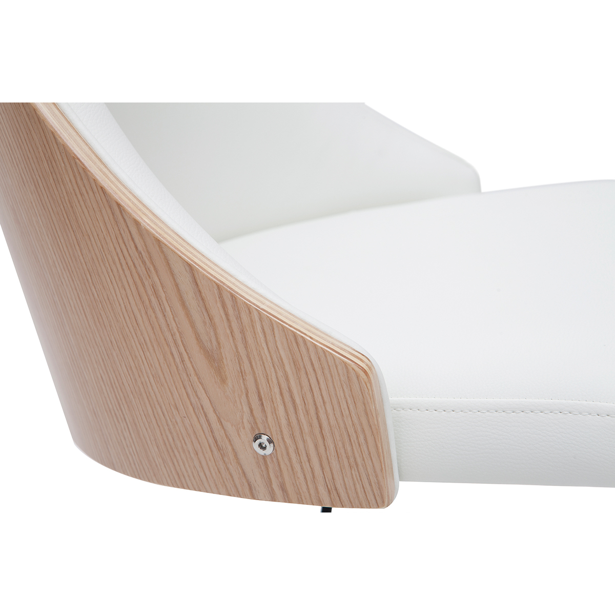 Chaise de bureau à roulettes design blanc, bois clair et acier chromé QUINO blanc, MILIBOO