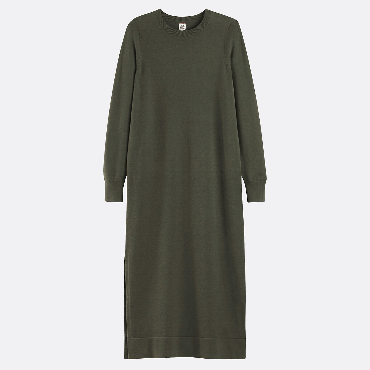 Robe pull, longue, manches longues vert kaki, LA REDOUTE COLLECTIONS
