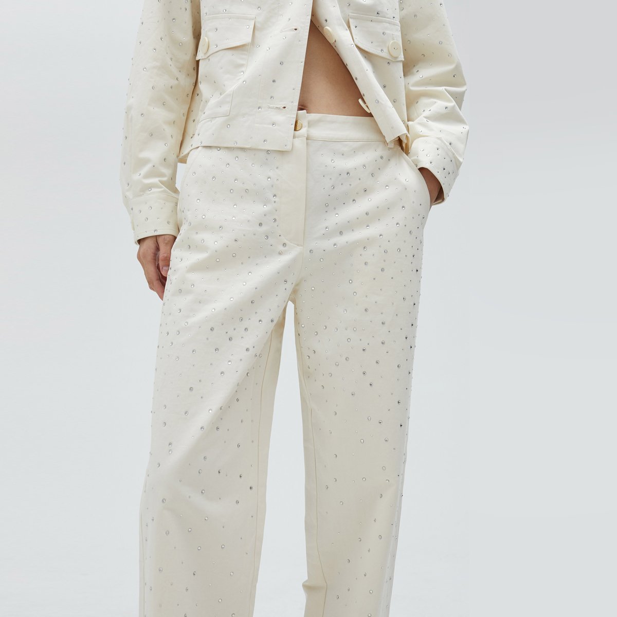 Pantalon droit avec strass ecru, LOLA CASADEMUNT