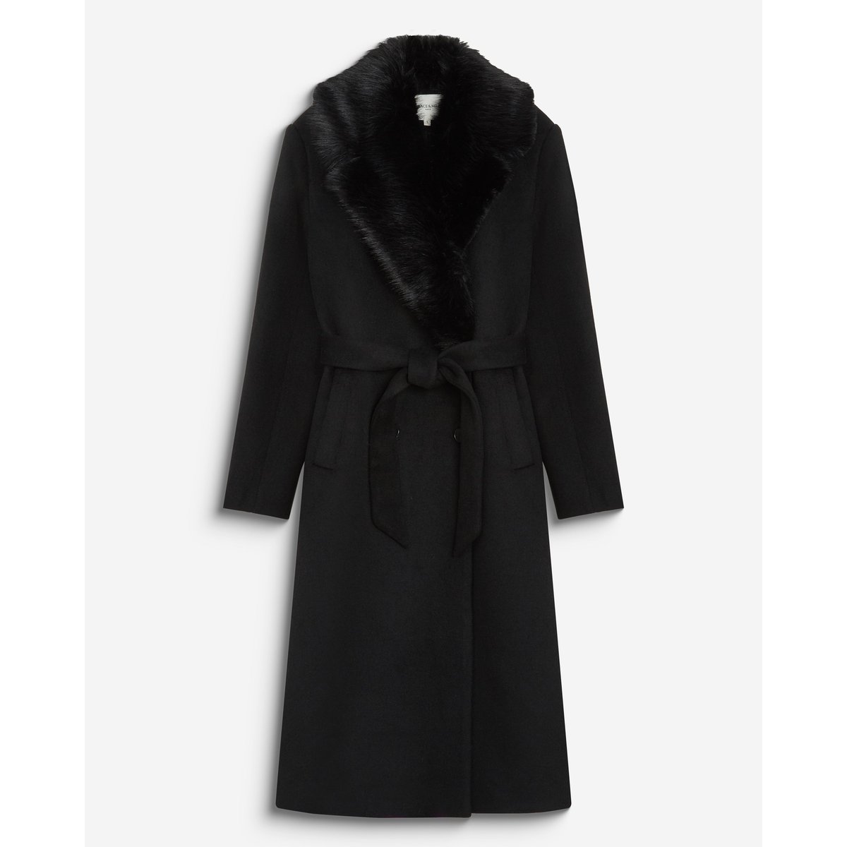 Manteau long croisé col en Imitation fourrure noir Beryl noir, GRACE & MILA