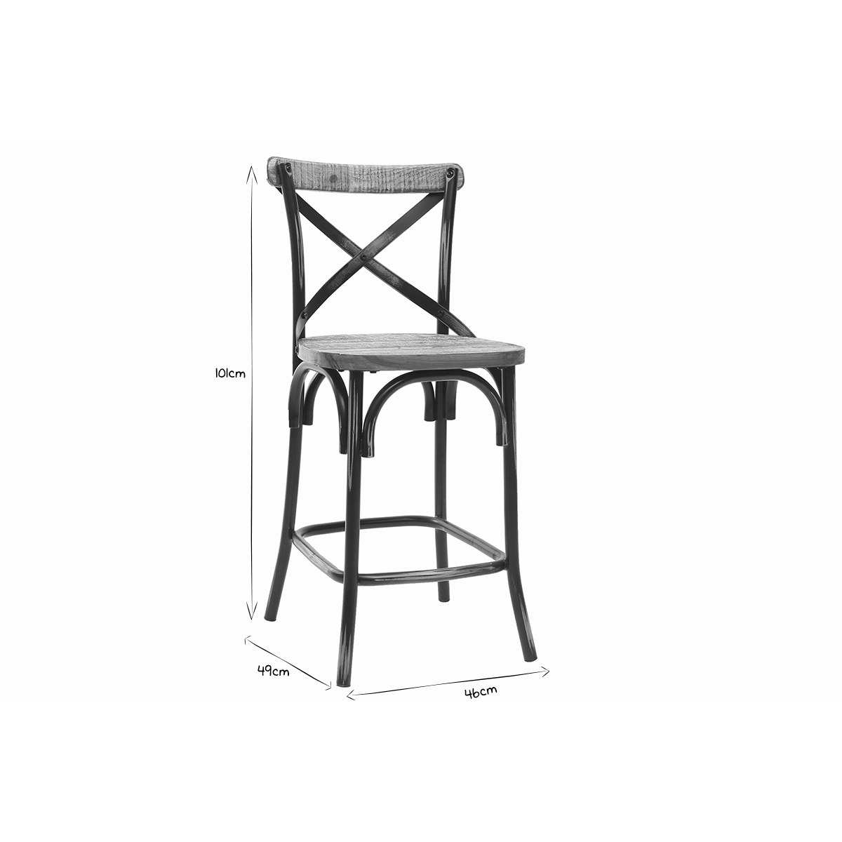 Tabouret de bar industriel en bois et métal noir 65 cm JAKE noir, MILIBOO