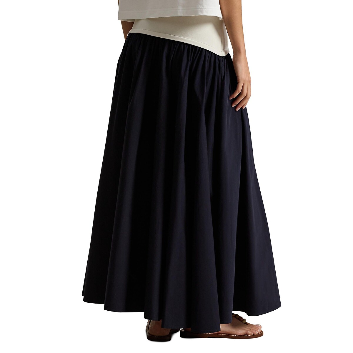 Jupe longue évasée à taille élastiquée marine, POLO RALPH LAUREN