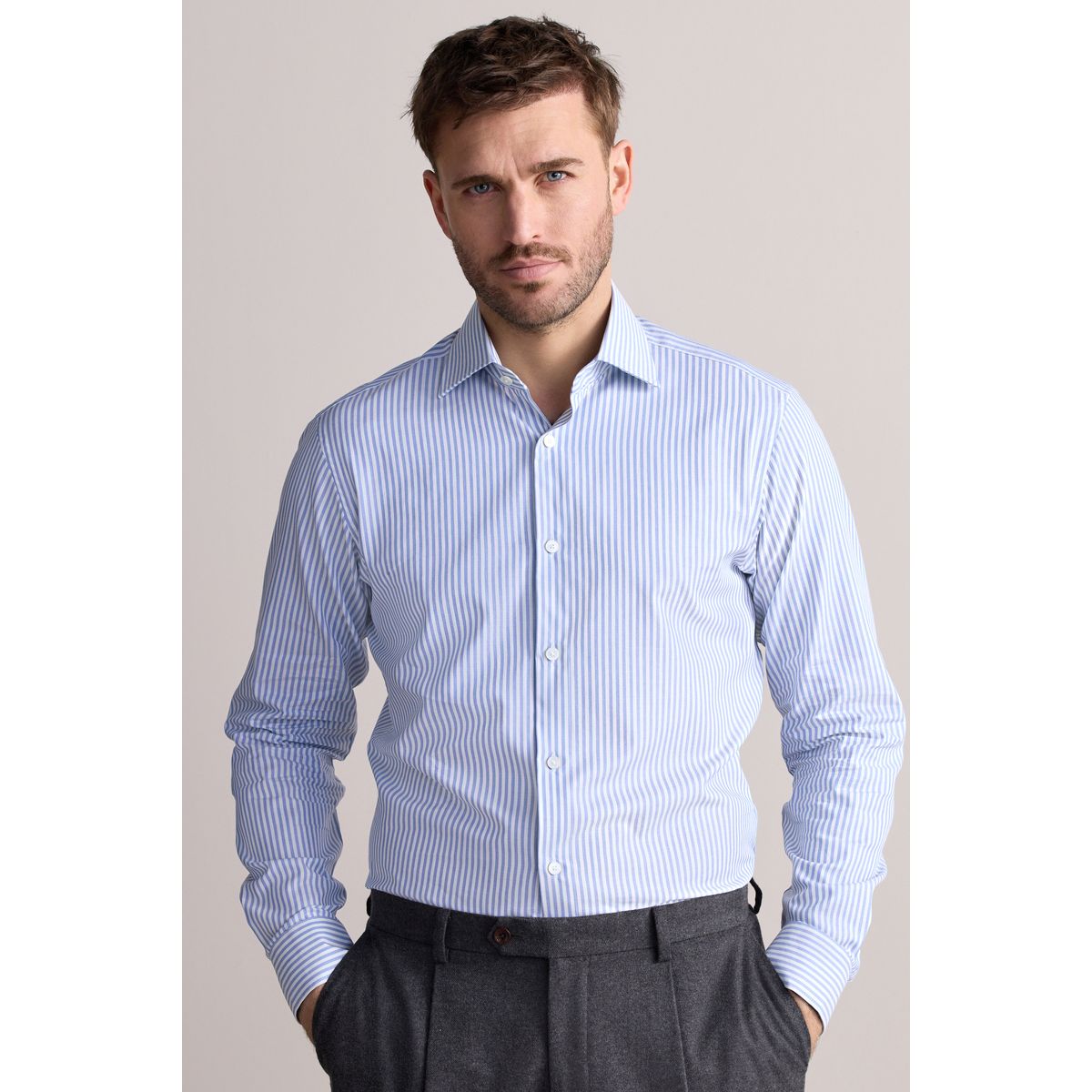 Chemise à rayures bengal 100 % coton bleu, NEXT