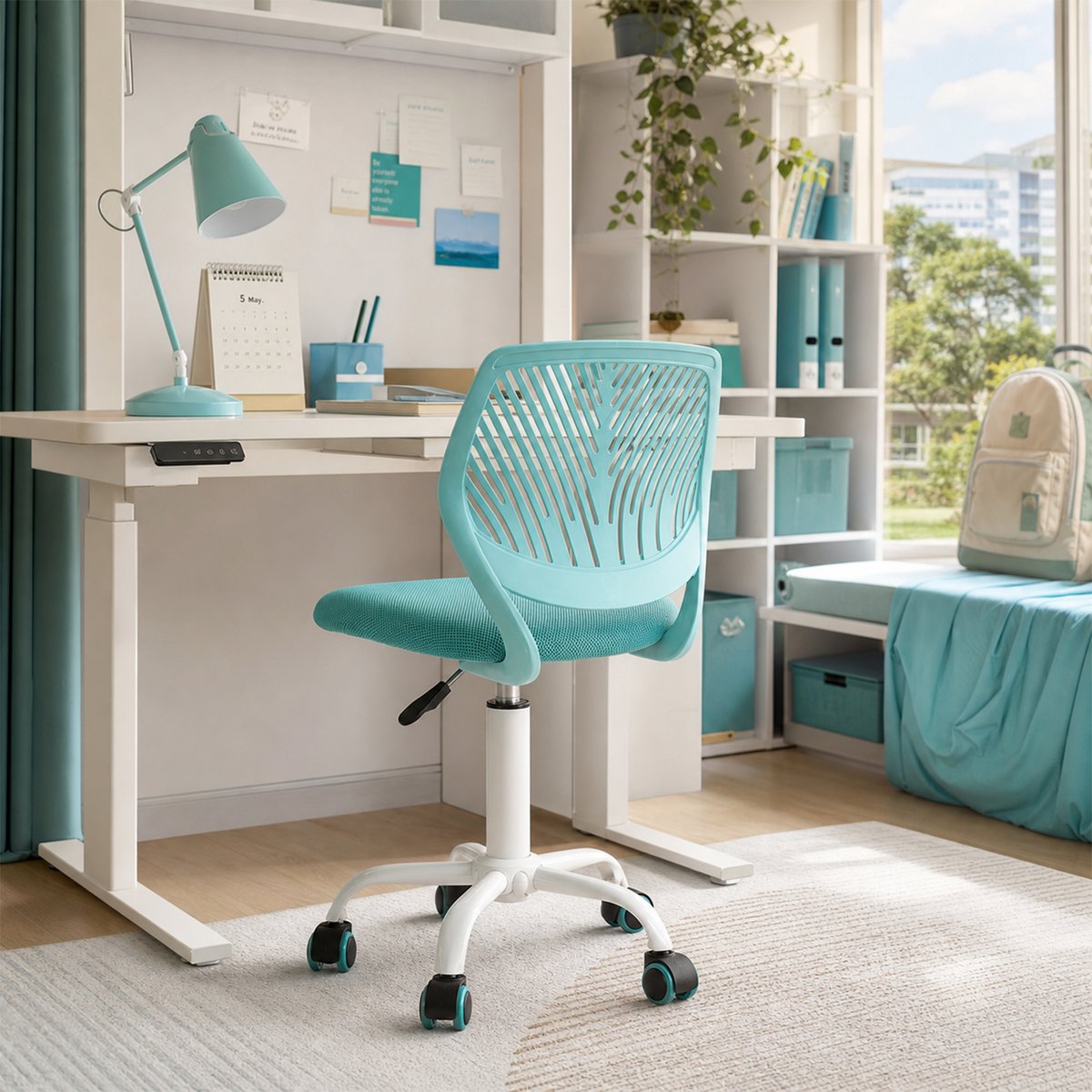 Chaise de bureau pivotante réglable en hauteur, CARNATION turquoise, MEUBLES COSY